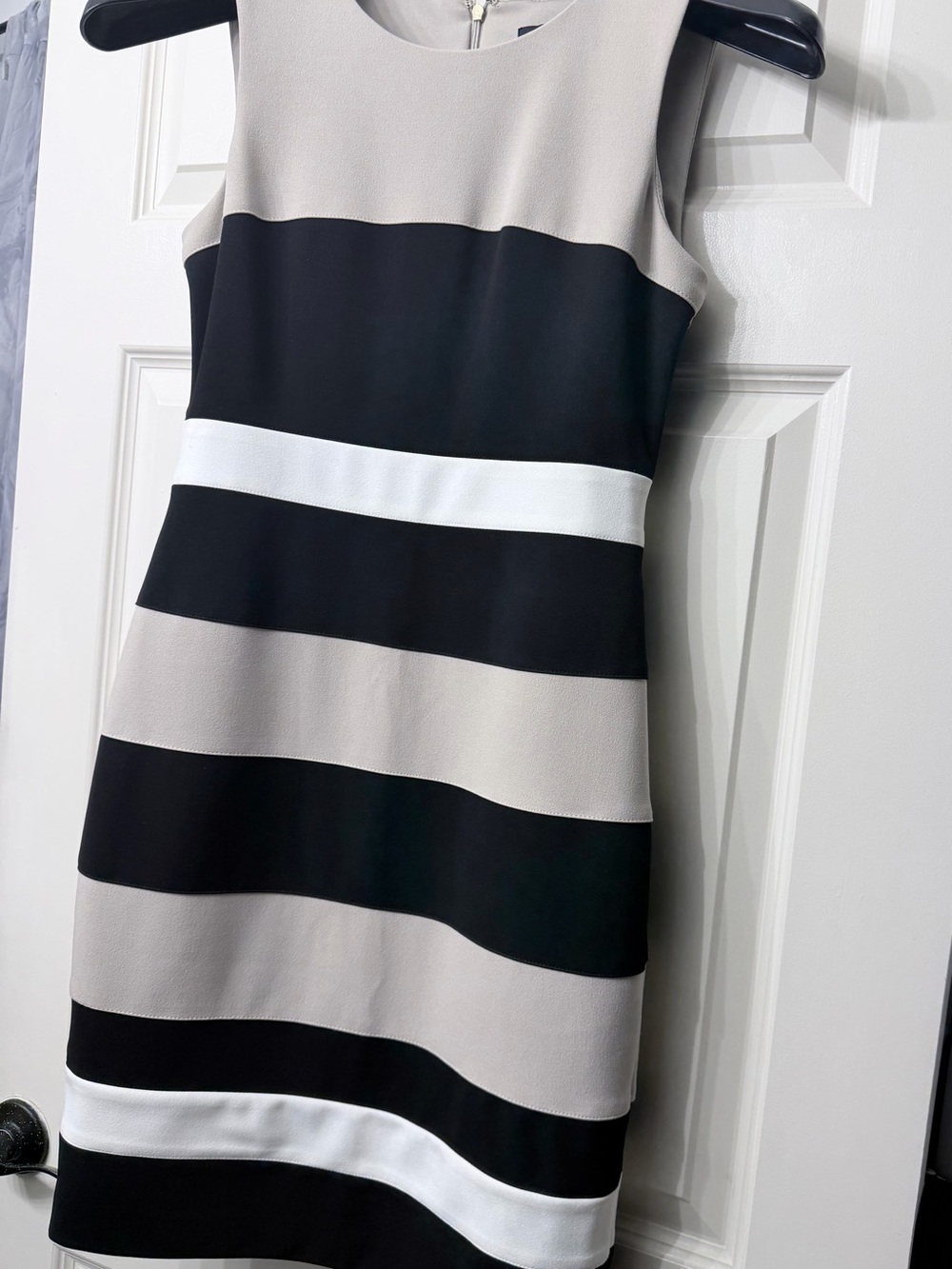 Tommy Hilfiger Black, Taupe & White Striped Midi Sheath Dress